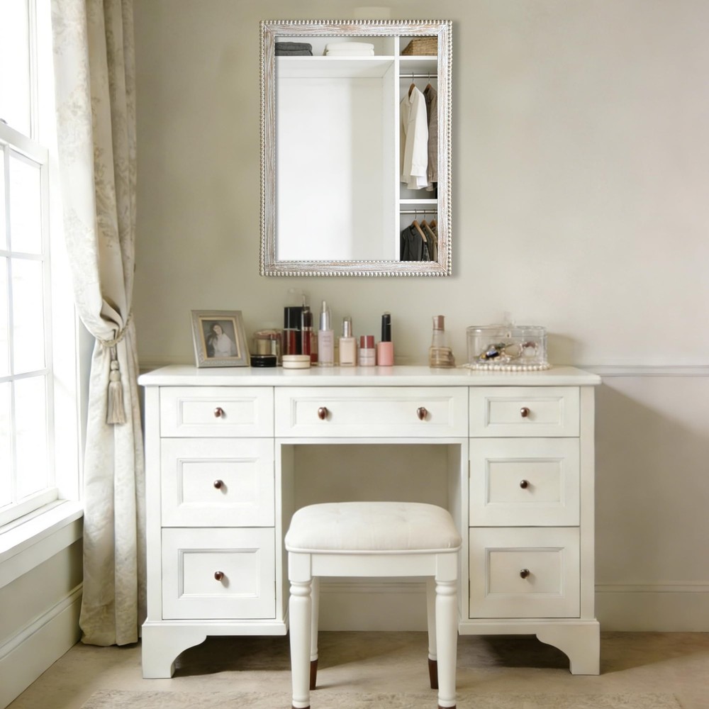 24x32 Inch Rectangular Wood Wall Mirror Rustic Farmhouse Decorative Mirrors w...