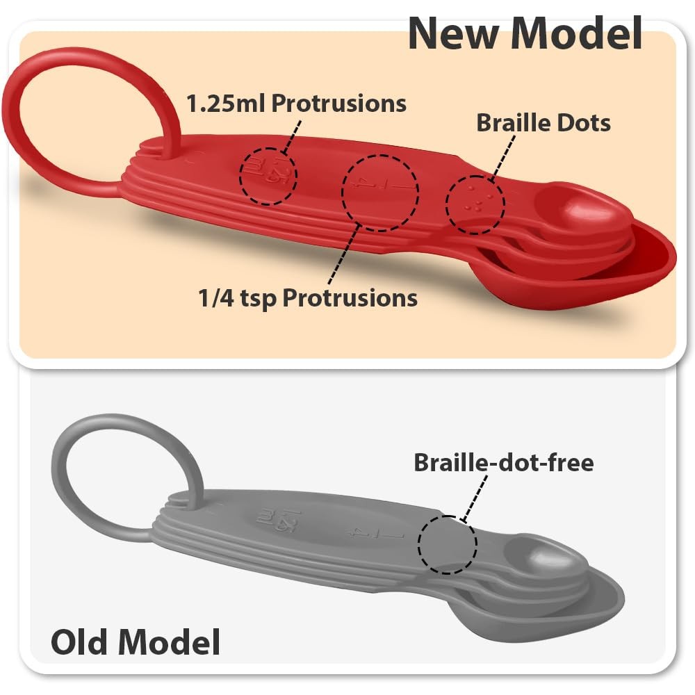Braille Measuring Spoon & Cup Set - 4-Piece Nesting Spoons, Easy to Use for B...