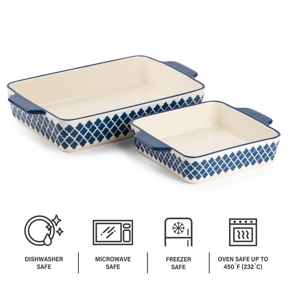 Stoneware Square & Rectangular Baker Blue Pattern 2-Piece Set