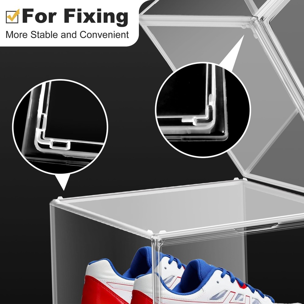 1 Pack Plastic Shoe Storage Boxes Fit US Size 13, Clear Stackable Shoe Displa...