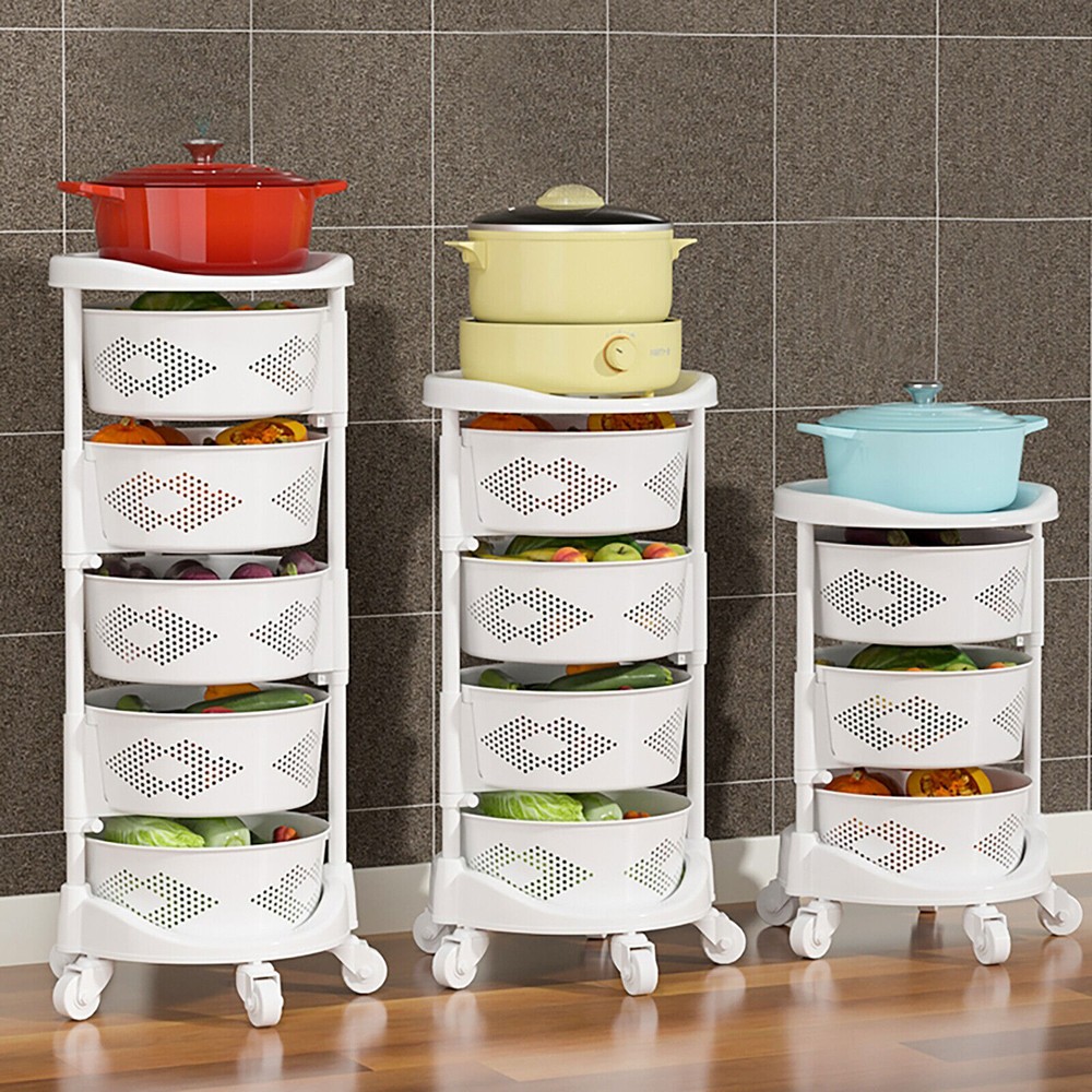 Multi-Layer Storage Shelves Kitchen Storage Cart Rotating Basket Vegetable Rack
