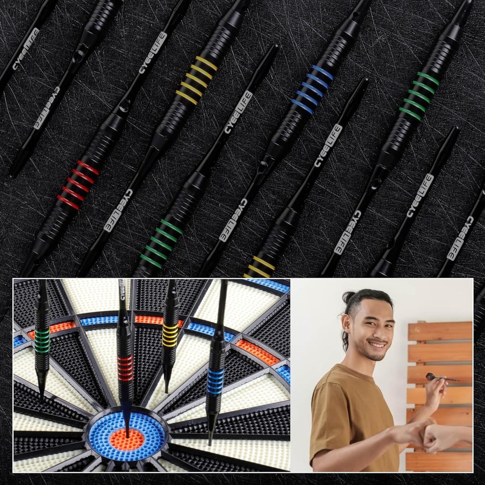 Professional Soft Tip Darts Set - 12 Pack with Colored Barrels & Extra Tips
