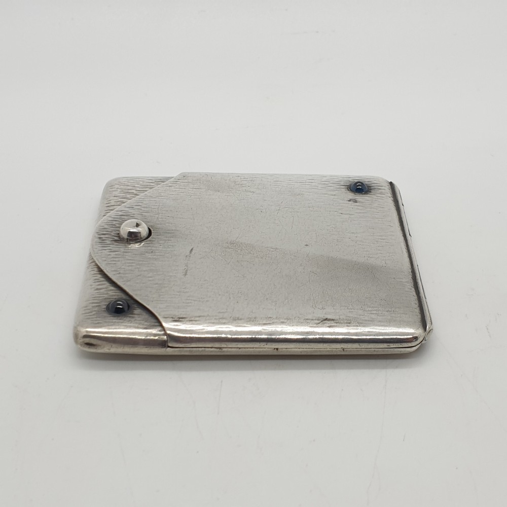 Antique 800 Solid Silver Matchbook Case Blue Stone Accents