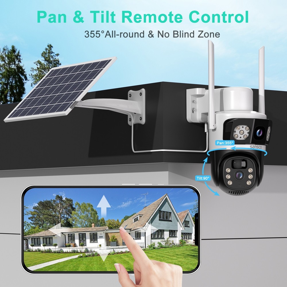 2K WiFi Solar Battery Powered Wireless Security Camera Sys Outdoor PTZ Audio