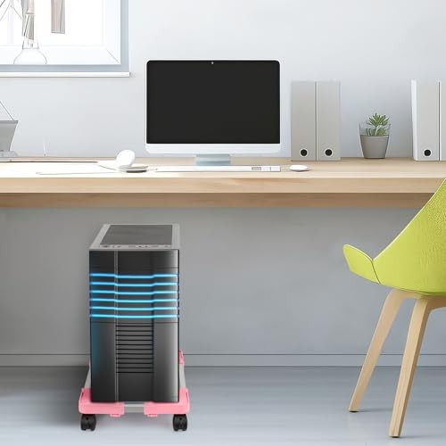 Mobile CPU Tower Stand with Ventilation, 4 Locking Casters, Multiple Pink