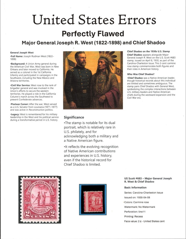 Perfectly Flawed SN 683 MNH - Misperf on Presentation Panel 8.5” X 11”