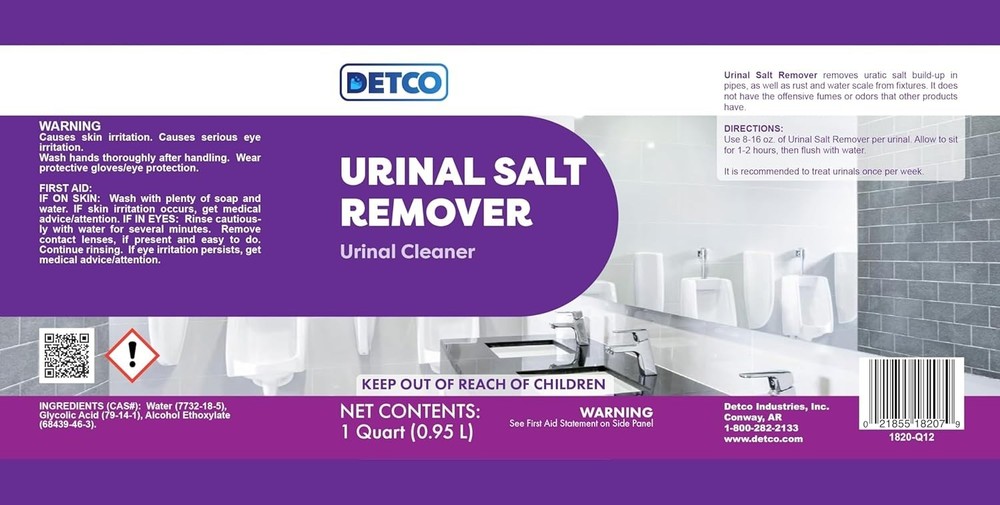 Urinal Salt Remover Concentrate - Powerful Odor Control & Rust Cleaner, 1 Quart