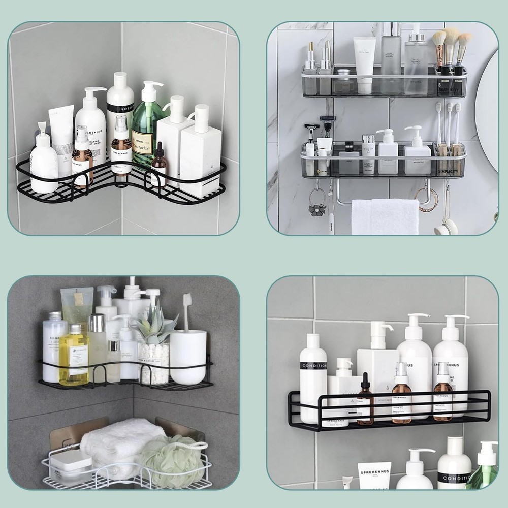 Qiic 4PCS Shower Caddy Adhesive Sticker Replacement Hook for 2 hook, 2 hooks