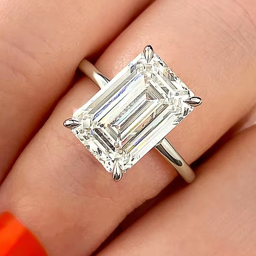 Semi Mount Emerald Cut Setting Engagement Ring 950 Platinum E F VS