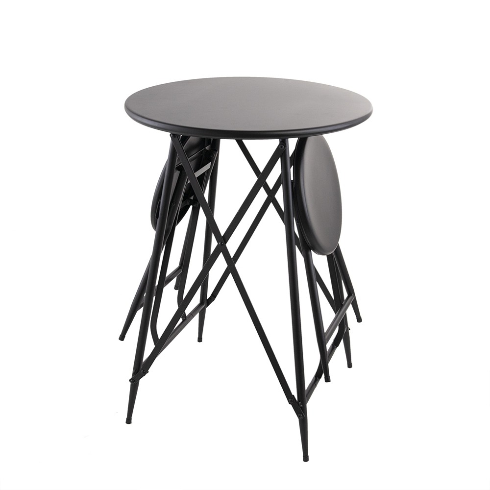 60.83x24x32.3" Black Stowable Side Table and Two Seats
