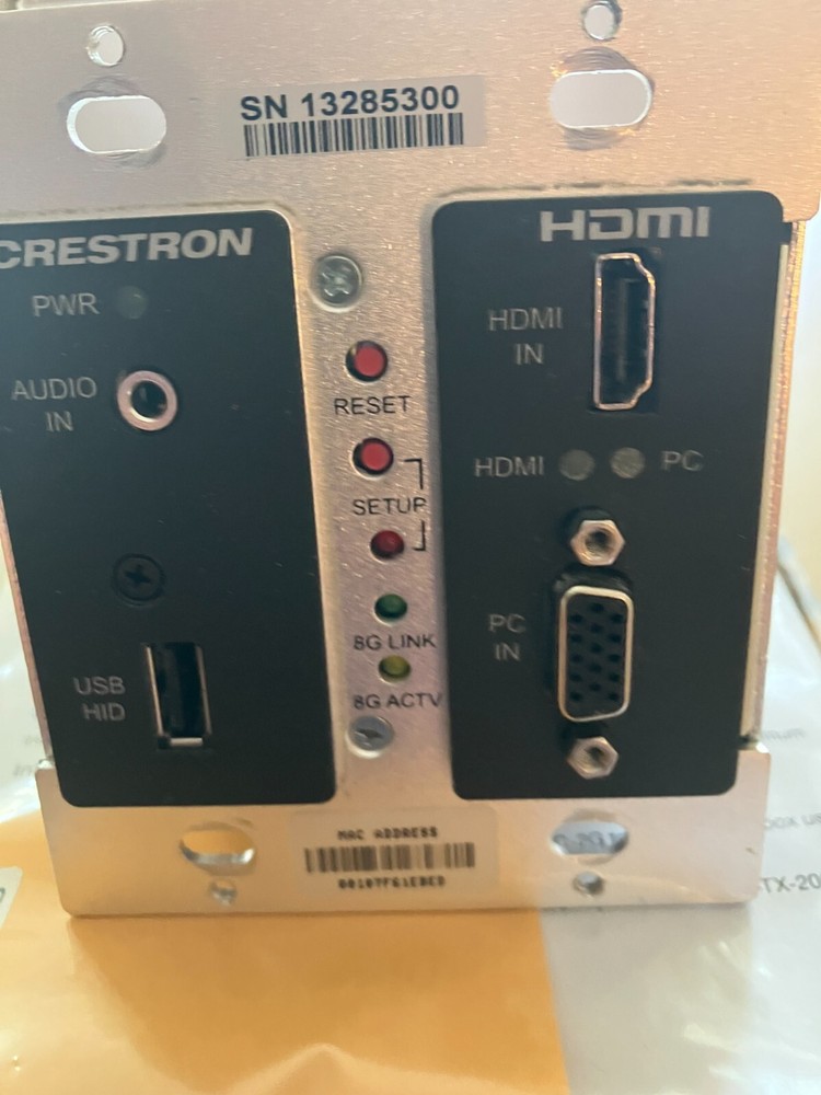 Crestron DM-TX-200-C-2G-B-T 2-gang AV input panel, refurb