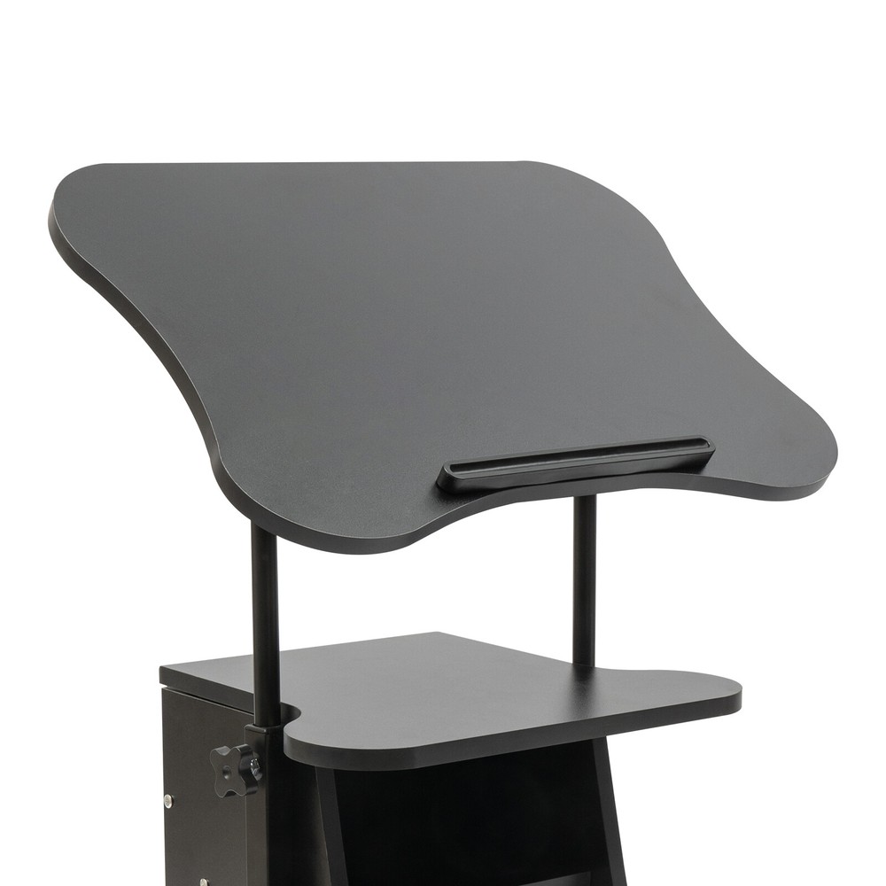 Height Adjustable Mobile Laptop Podium with Tilting Desktop & Storage