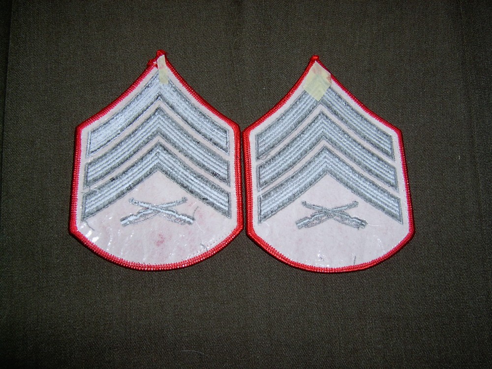 USMC Sergeant chevron pair green on red merrowed edge