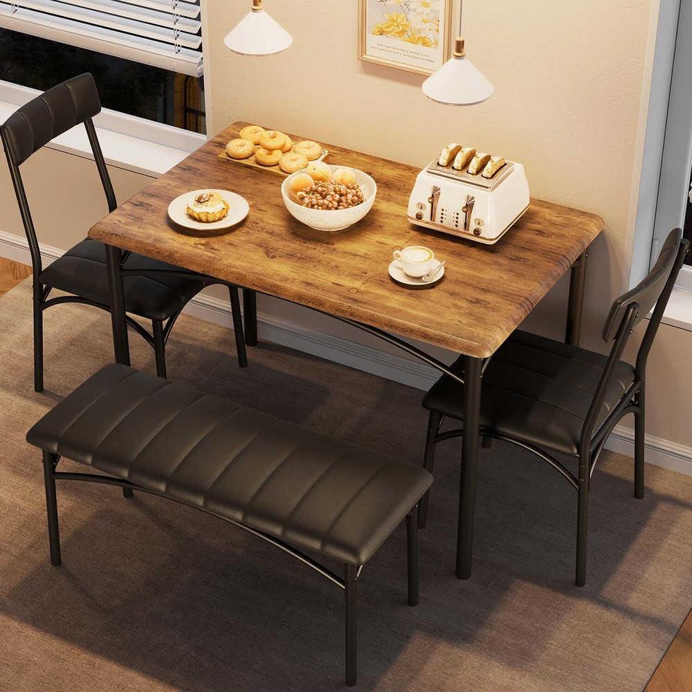 Dining Table Set for 4 Modern Kitchen Table with Upholstered Bench & Chairs Set