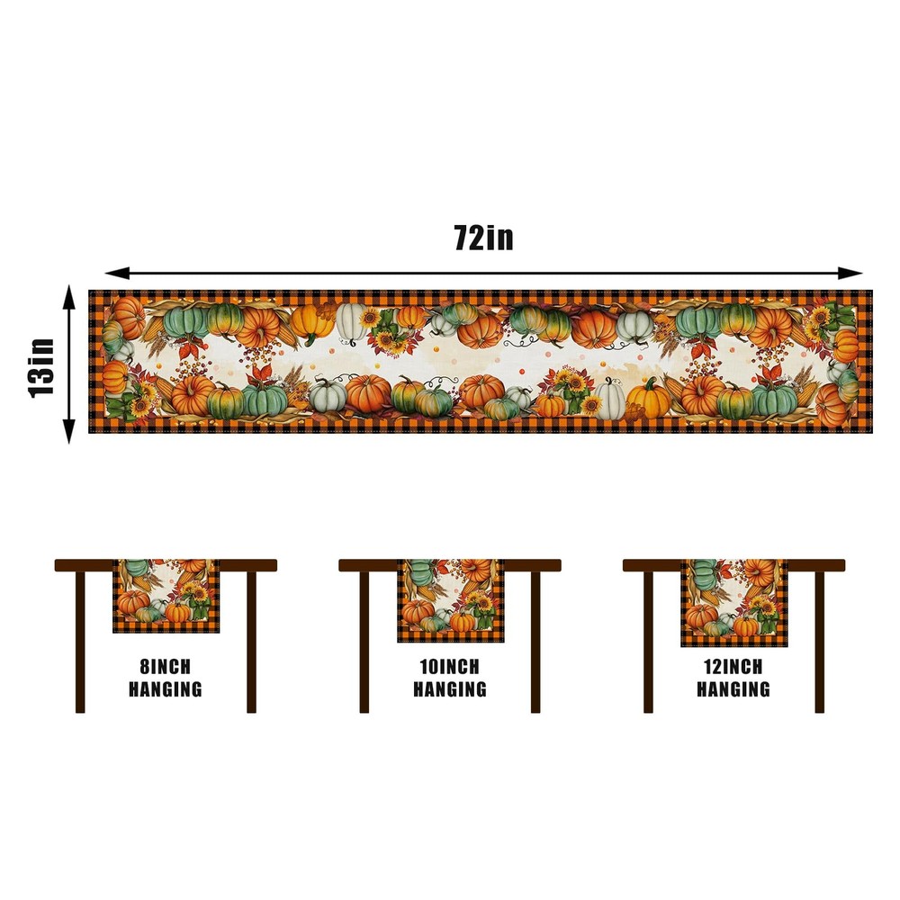 Fall Decorations Orange Black Buffalo Plaid Pumpkin Table Runner Gift 13×72''