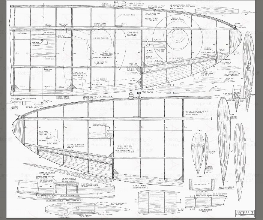 Scale Spitfire 64 inch Giant Scale RC AIrplane Printed Plans