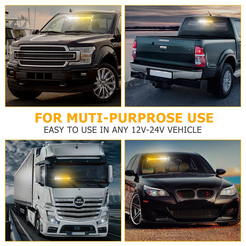 144 LED White Amber Windshield Strobe Light Interior Bar Flash Emergency Warning