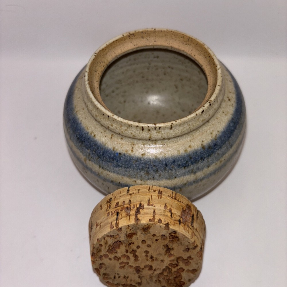 Art Pottery Round Container with Cork Lid~Signed