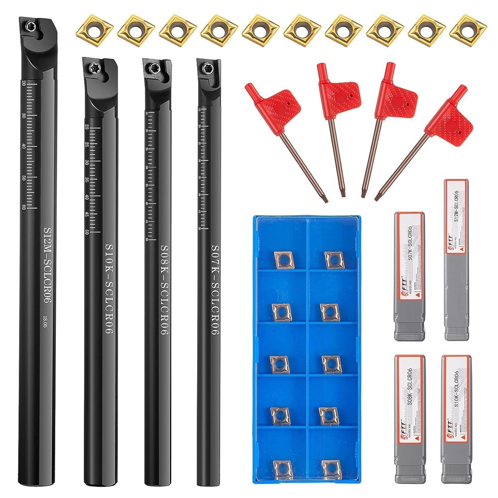 Professional Lathe Boring Set: 4 Holders & 10 Durable Carbide Inserts Included
