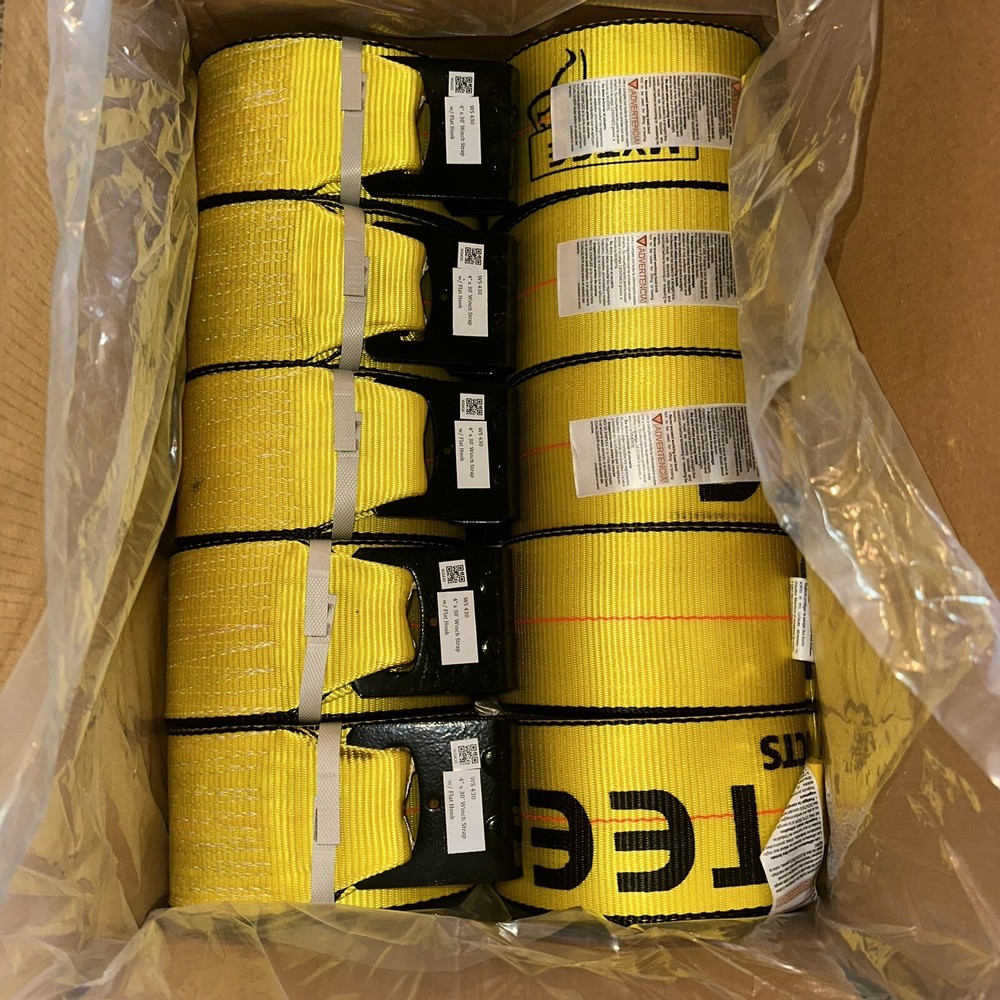 (10 Pack) 4"x30' Winch Straps w/flat hook, WLL 5400 Flatbed Tie Down Strap