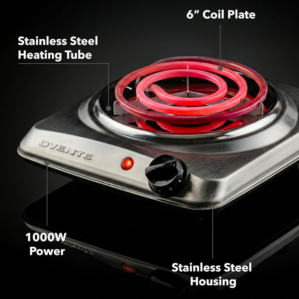 Efficient 1000W Coil Burner with Adjustable Temperature - Perfect for Indoor Use