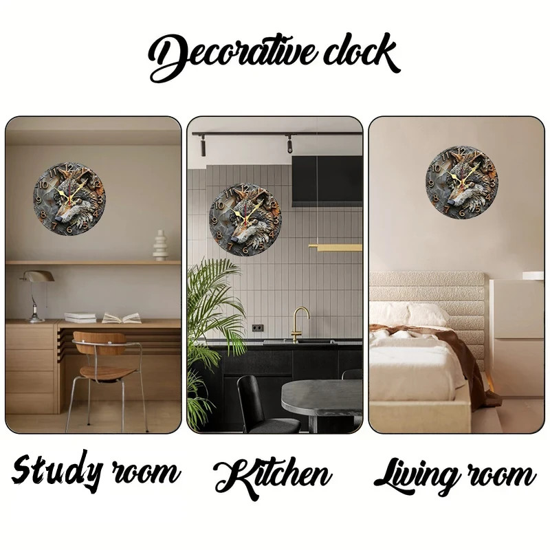 Modern Wall Clock 25cm - Artistic Wolf Design for 2D Home