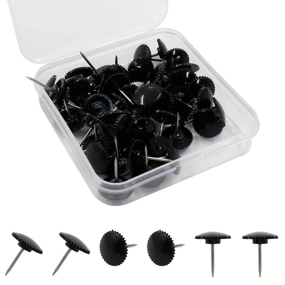 50 Pcs Black Push Pins – Plastic Thumb Tacks, Flat Head, Sharp Point