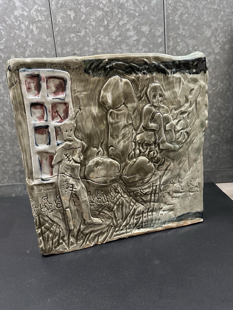 Psychedelic Studio Ceramic Planter With Phallic Graphic And Demonic Face