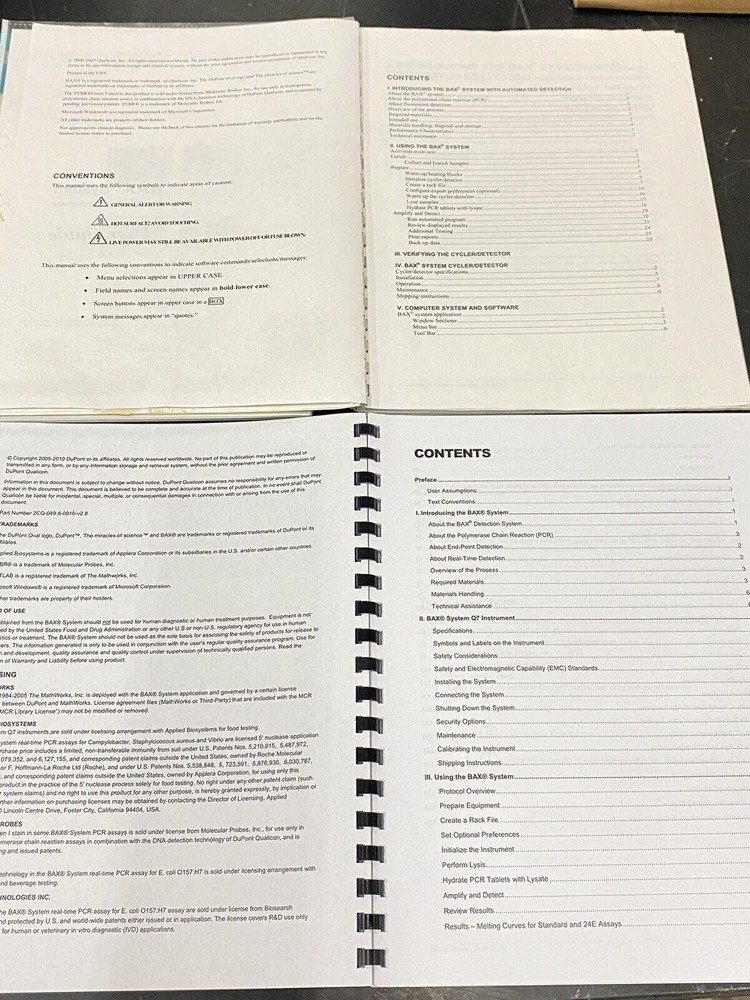 Lot 3 Du Pont Bax System- Instruction Book / User Guide / Manuel