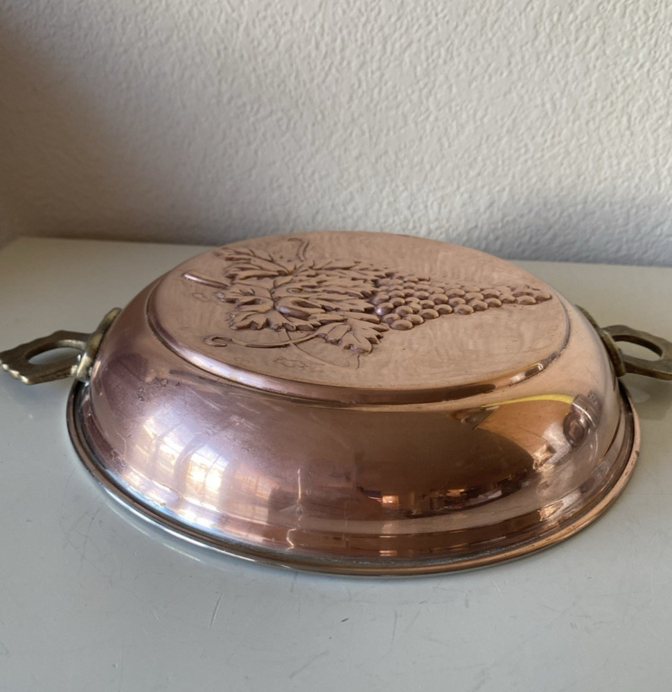 Solid Copper Grape Cluster Motif Mold With Double Brass Handles Hanging Decor