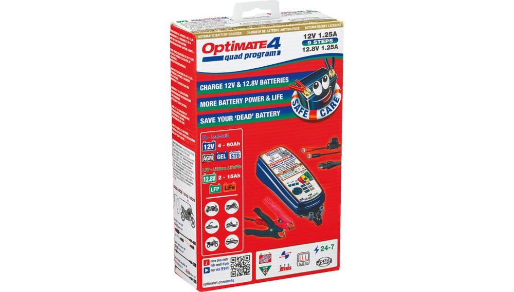 Tecmate Optimate 4 1A Dual Program Weatherproof Desulfating 12V Battery Charger