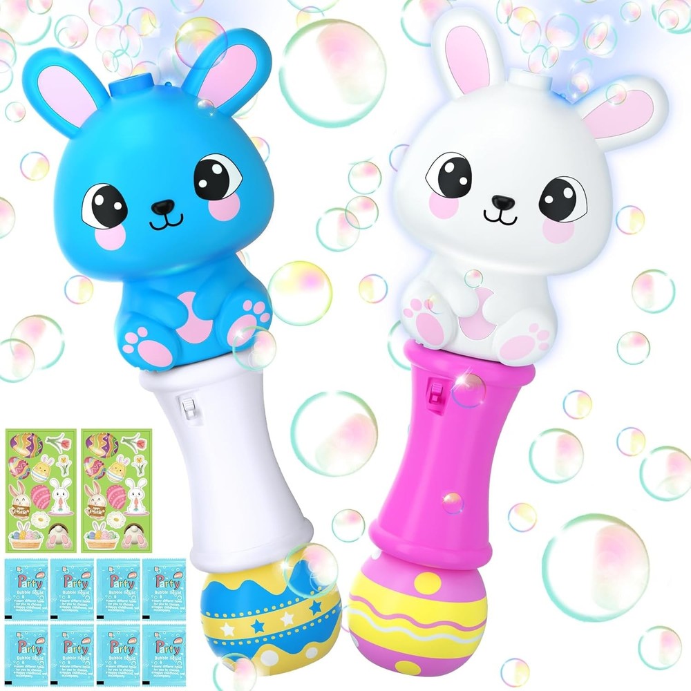 Officygnet 2 Packs Easter Bunny Bubble Machine Wands for Toddlers, Automatic Bub