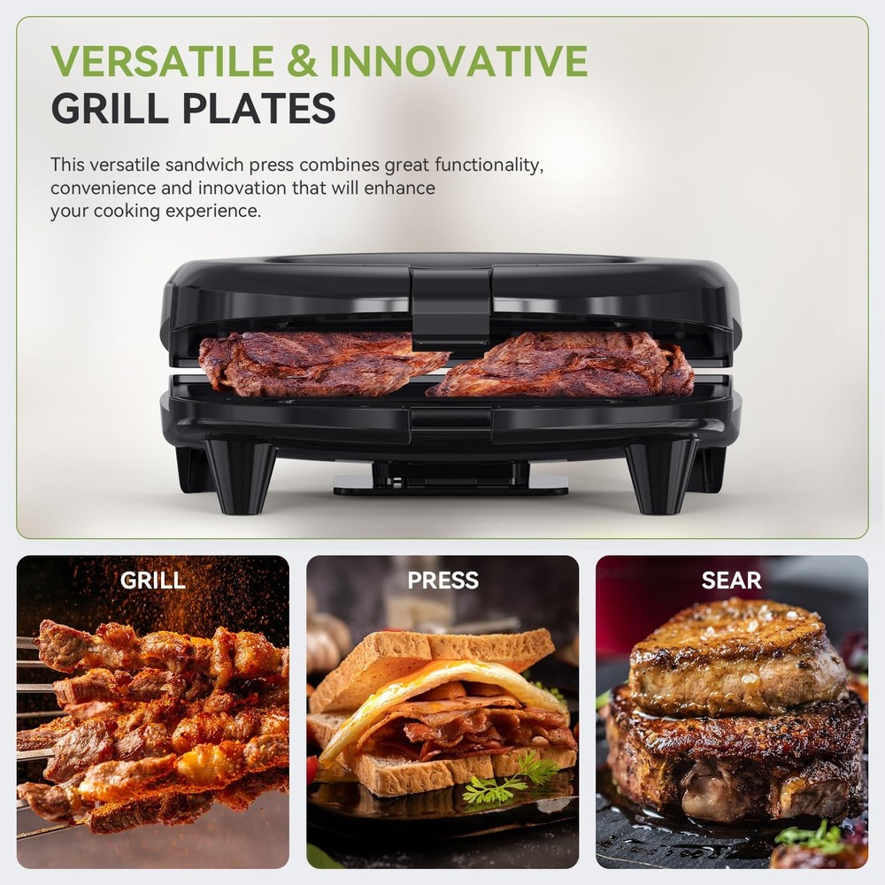 Sandwich Maker & Panini Press, 2 Slice Grilled Cheese Maker with ABS07-G Small
