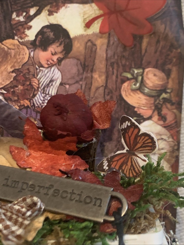 Primitive Fall Thanksgiving Display On Vintage Spice Tin 4x6”