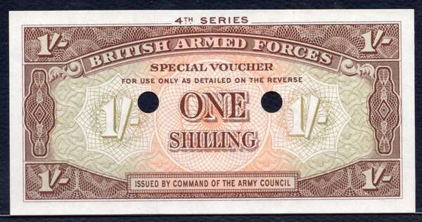 BRITISH ARMED FORCES, SPECIAL VOUCHER P-M32b, 1 SHILLING, 1962, UNC