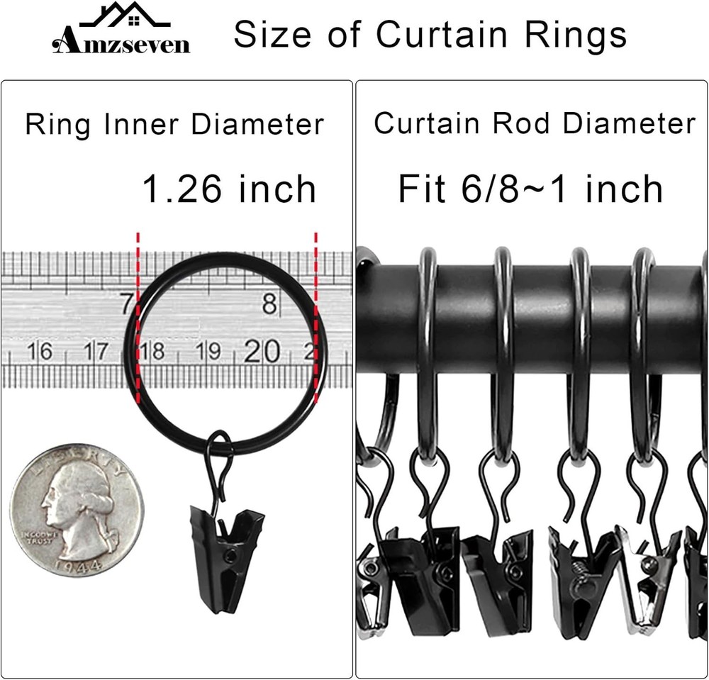 Versatile 40 Pack Black Drapery Clips & Rings – 1.26“ Diameter, Rustproof Design