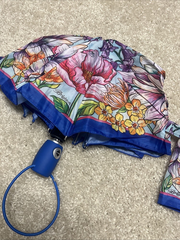 Brighton Enchanted Garden Automatic Umbrella With Blue Handle In EUC