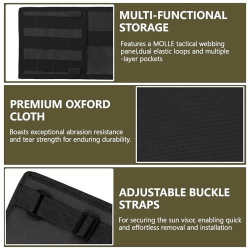 Car Sun Visor Organizer with Molle Panel, Tactical Visor Organizer Black