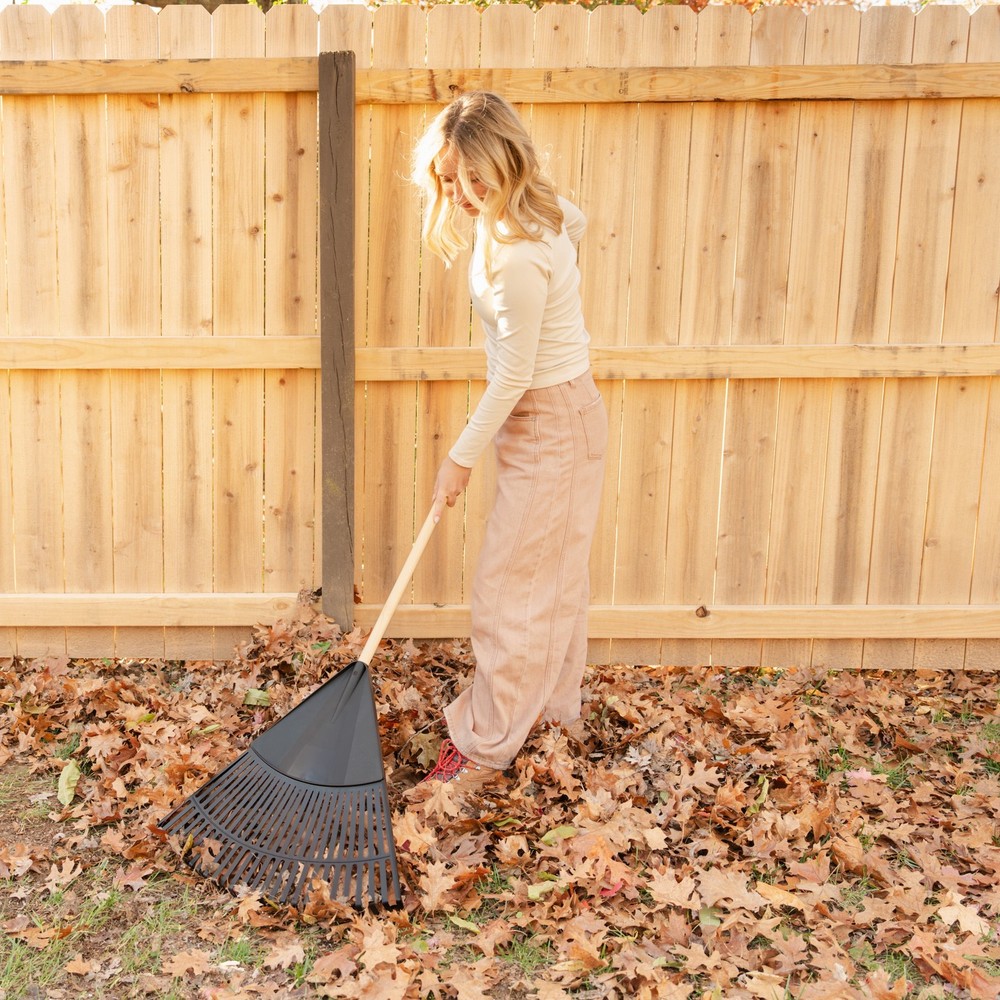 24-inch Wood & Poly Leaf Rake Durable Head Wide Coverage Lightweight New