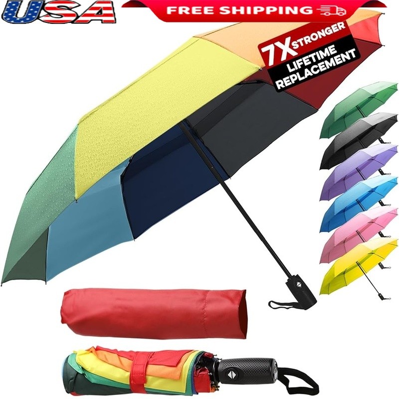 Compact Travel Umbrella Windproof Automatic Open Close Waterproof Durable Design