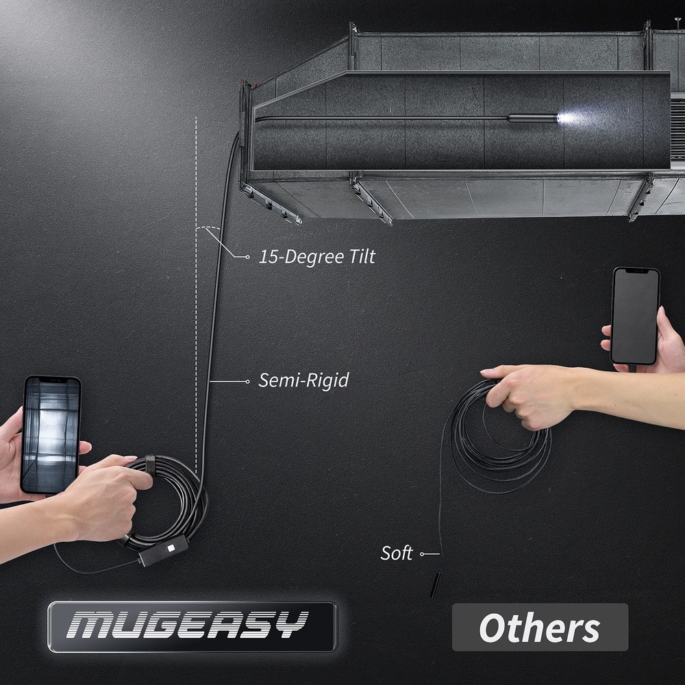 1920P HD Endoscope Camera with Light 16.4FT Waterproof Borescope