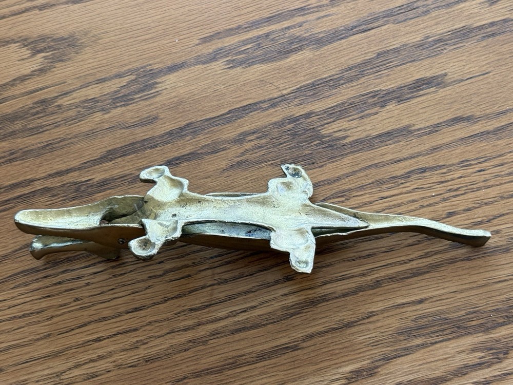 Vintage Solid Brass Alligator Crocodile Nutcracker MCM Figurine 10"