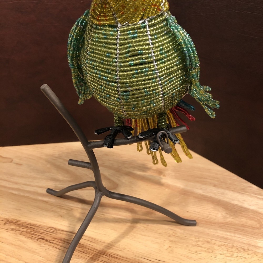 Parrot Sculpture with perch on stand Beaded Beautiful