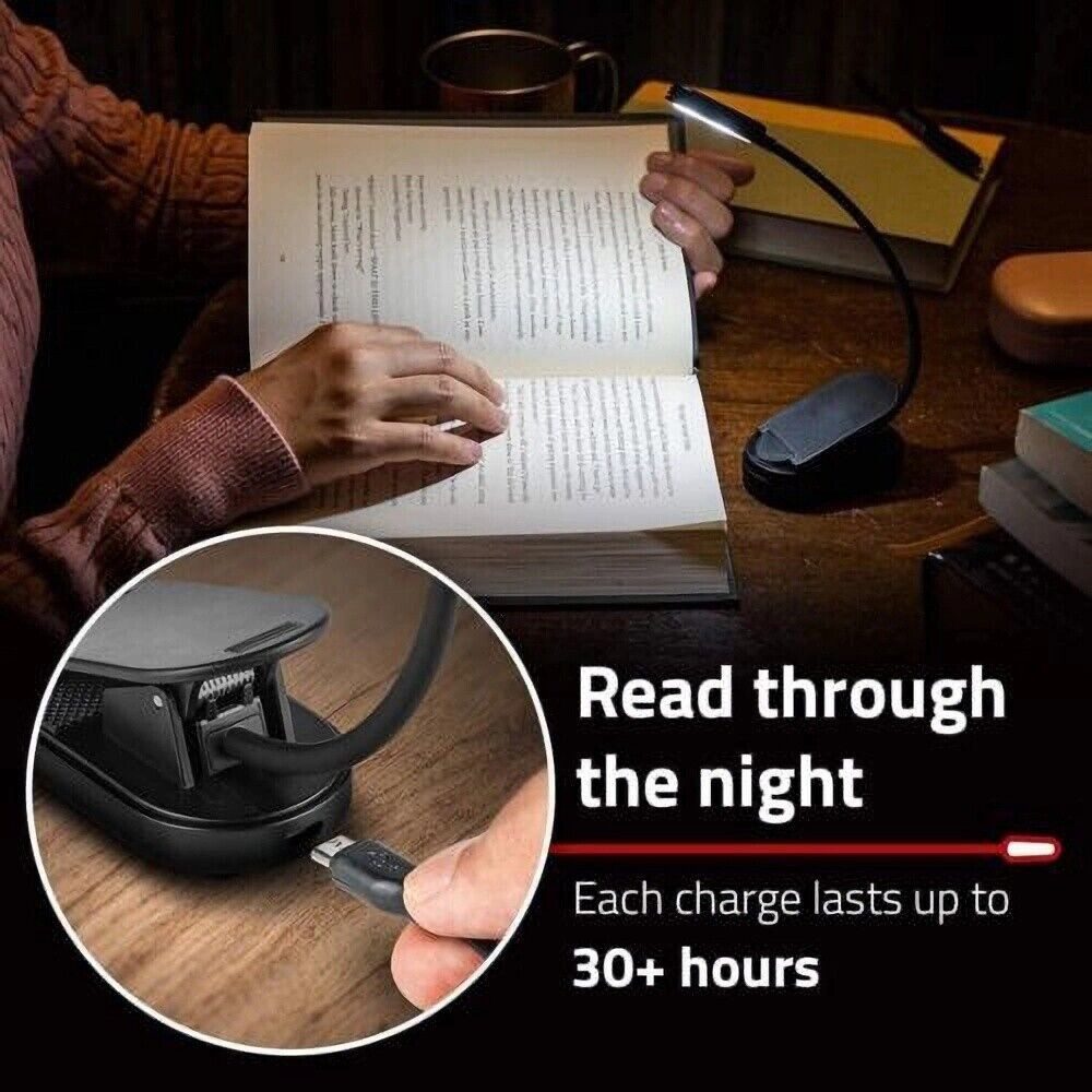 2Pcs Small Table LED Reading Book Light USB Rechargeable Flexible Clip Desk Lamp