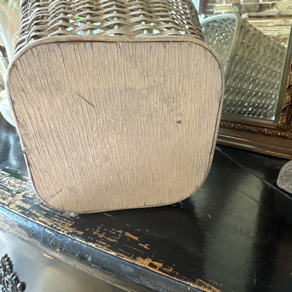 Vintage Boho Chic White Wicker Square Basket