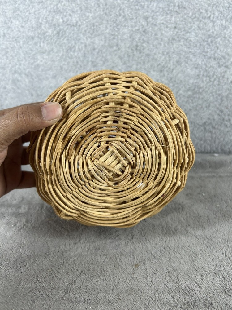 Vintage Small Wicker Woven Storage Basket 3.5" X 5"