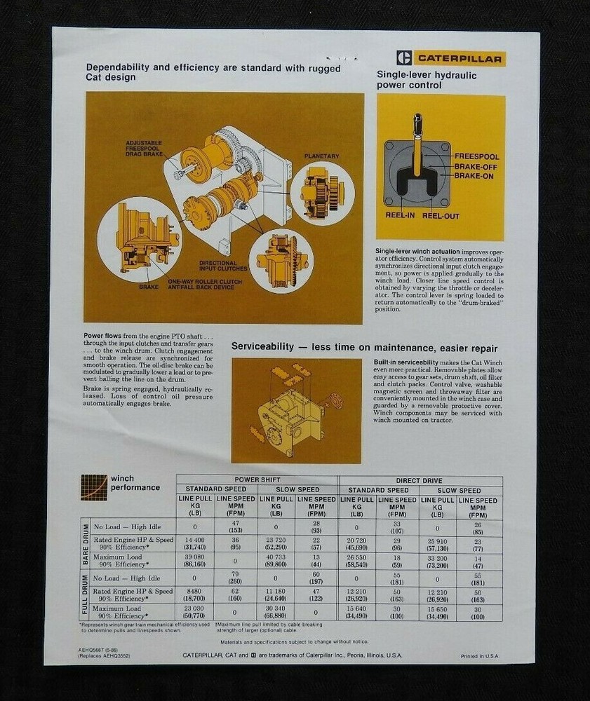 1986 CATERPILLAR TRACTOR "56 WINCH" SPECIFICATIONS BROCHURE
