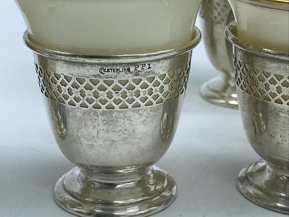 6 W Sterling PP1 Silver Demitasse Cup Holders Lenox Liner Crescent Moon Insert