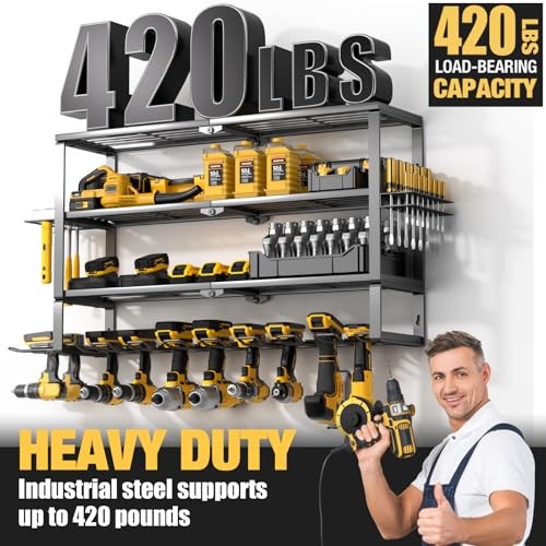 Large Power Tool Organizer Wall Mount, 4 Layer 10 Drills Holder Extra Tall