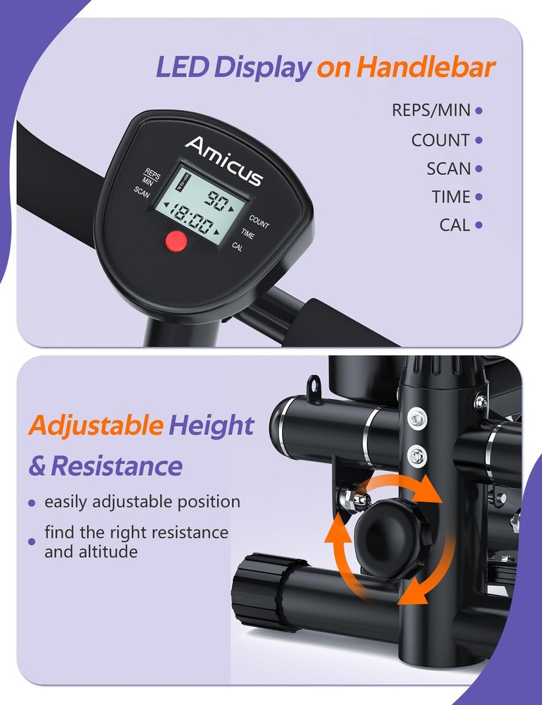 Mini Stepper with Handlebar for Exercise, Stair Stepper with Resistance Band,...